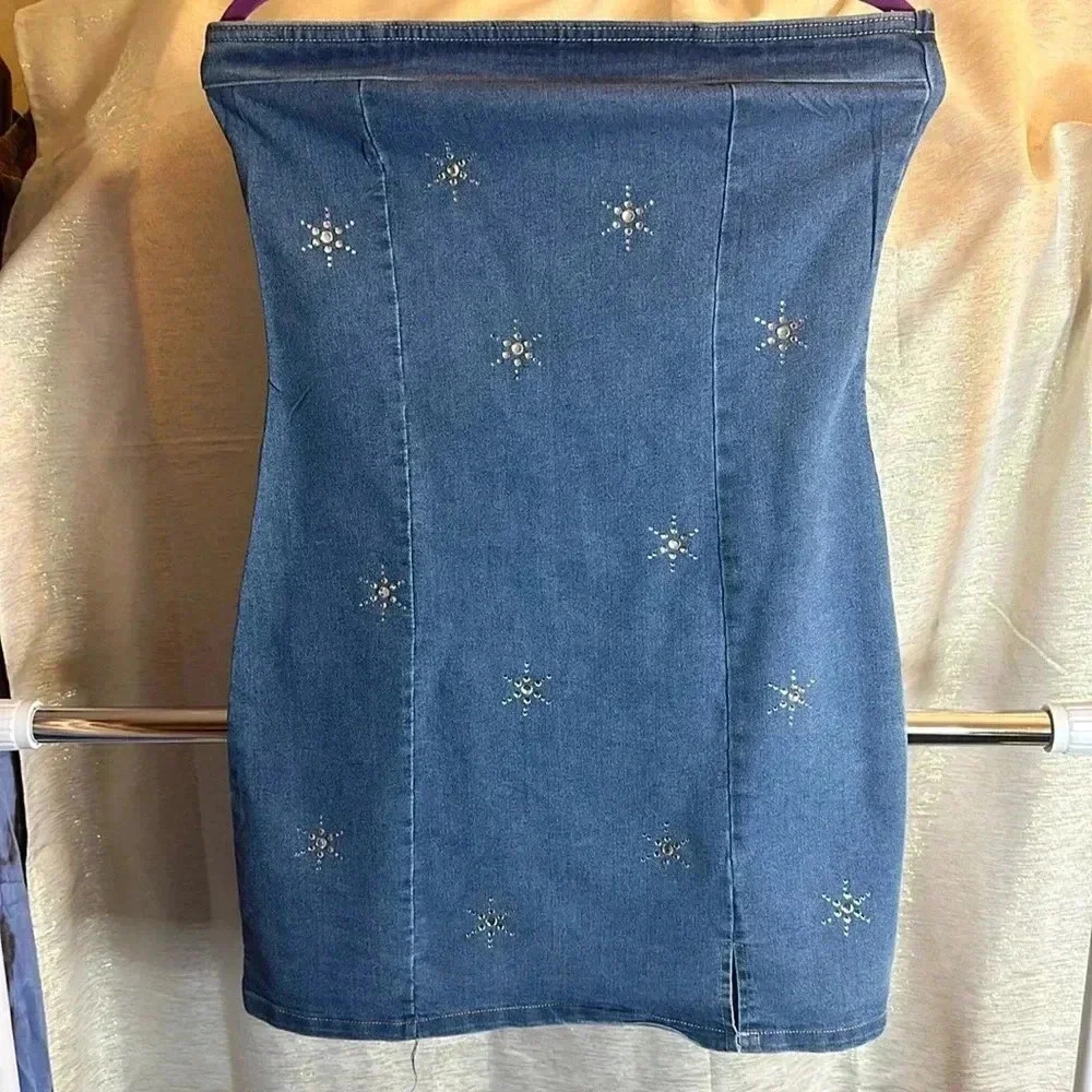 NEW Strapless  Denim Sparkle Dress